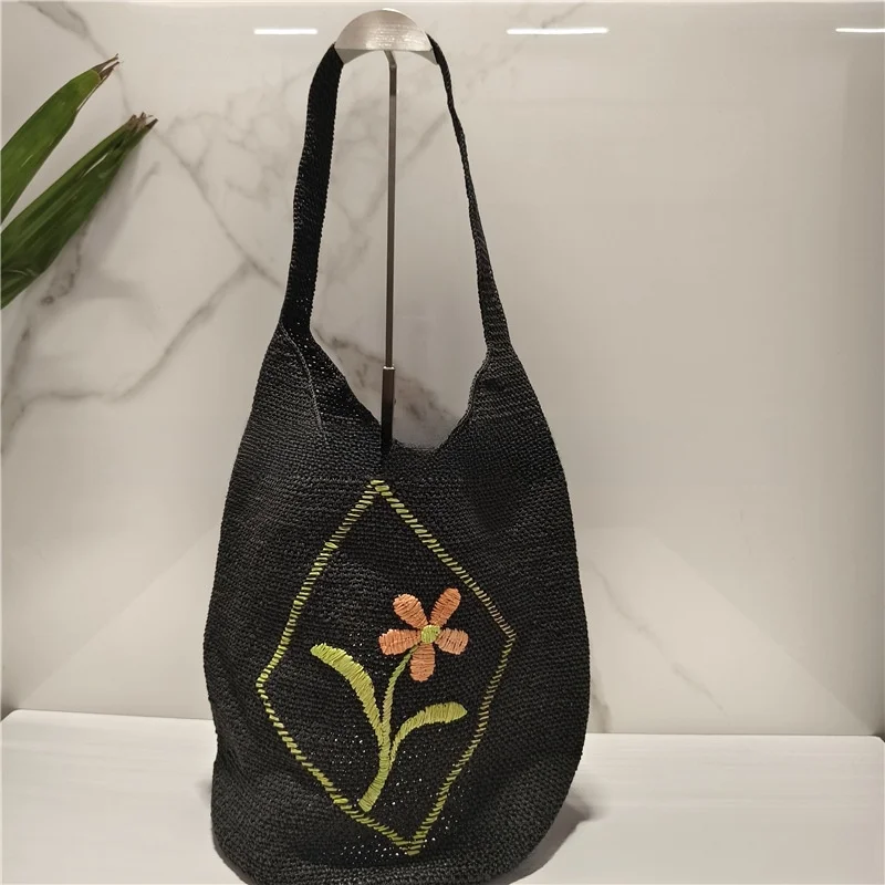 

2026 New Knitted Flower Bag Women's Tote Bag Hollow out Shoulder Bag Yarn Bag Mail Carrier Bag Open Top Bag Female Bags