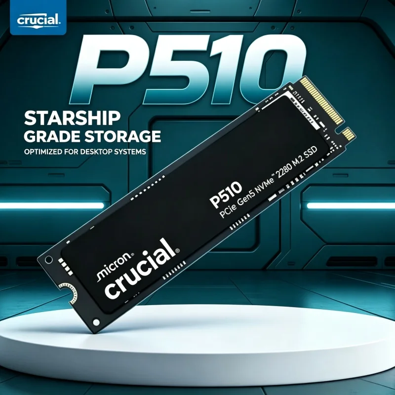 

Premium Crucial P510 PCIe Gen5 NVMe M.2 2280 SSD 1TB/2TB 3D NAND Ultra High Speed Gaming Storage Drive for Desktop PC