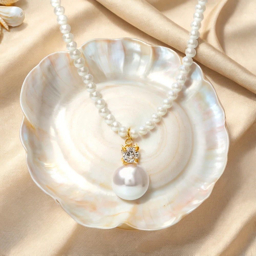 

Marka Stainless Steel Zircon Large Pearl Collarbone Necklace for Women Elegant Party Jewelry Accessories