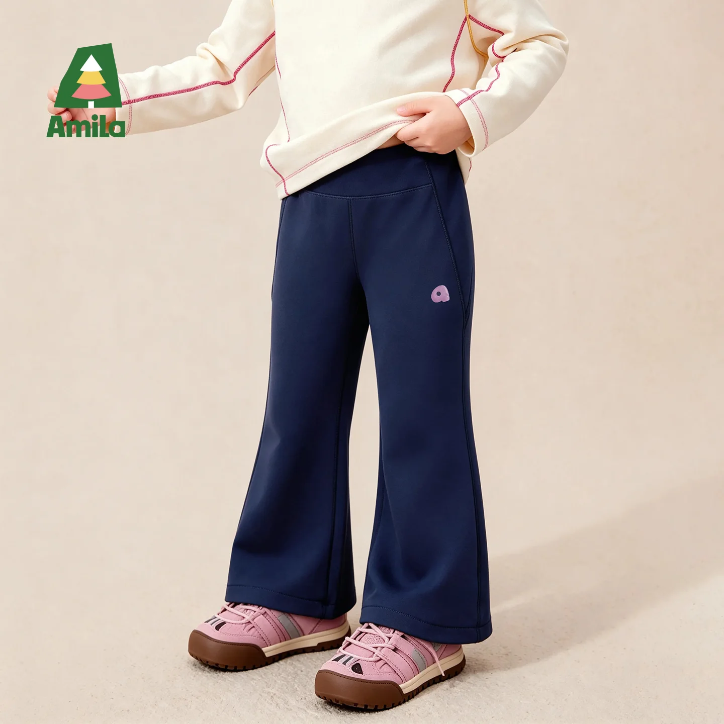 Amila 2026 Autumn New Kids Leggings High Waist High Elastic Flared Yoga Style Fashion Casual Comfortable Daily Long Pants