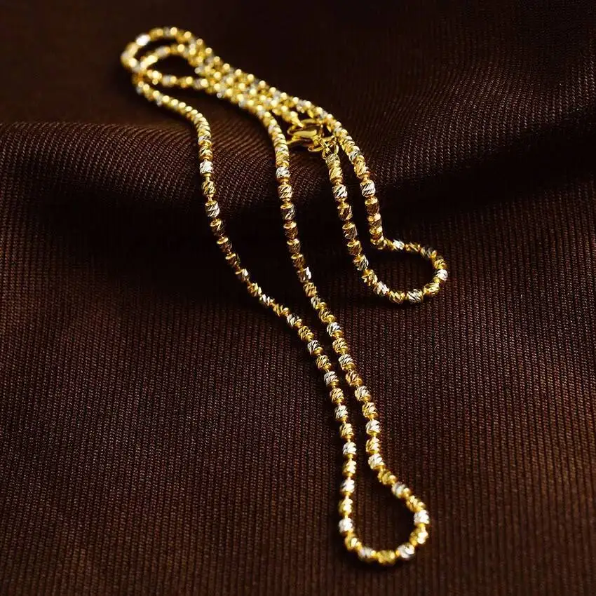 

2MM 925 Sterling Silver Engraved Cylinder Beaded Chain Link Necklace Women Two Toned Dainty Stack Chokers Necklaces Trendy Gift