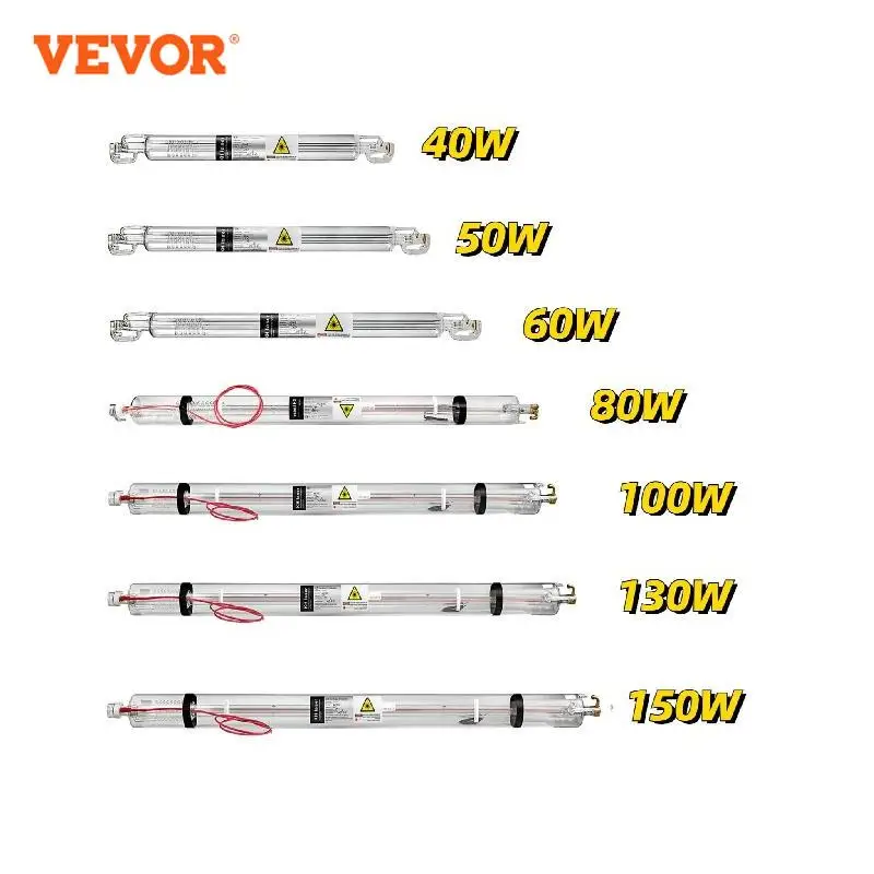 VEVOR CO2 Laser Tube 40W 50W 60W 80W 100W 130W 150W Powerful 700mm to 1830mm Length Glass 80mm Dia for Engraver Cutting Machine