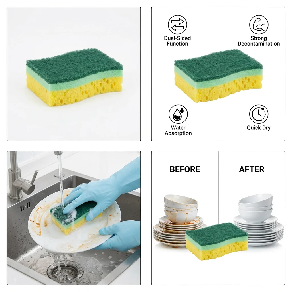 Durable Multi-Layer Scrubbing Sponge Yellow Green Design Kitchen Dishwashing Scrubber for Efficiently Cleaning Dishes Pots Pans