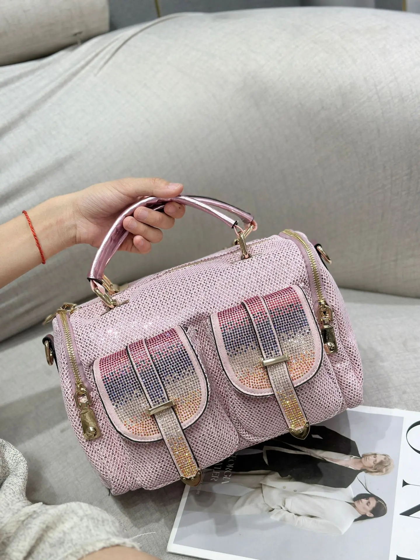 

Fashion Casual Girls Pink Lady Pockets Shoulder Bag Tote Women Hand Bag Big Messenger Cross Body Messenger Travel Handbag Purse