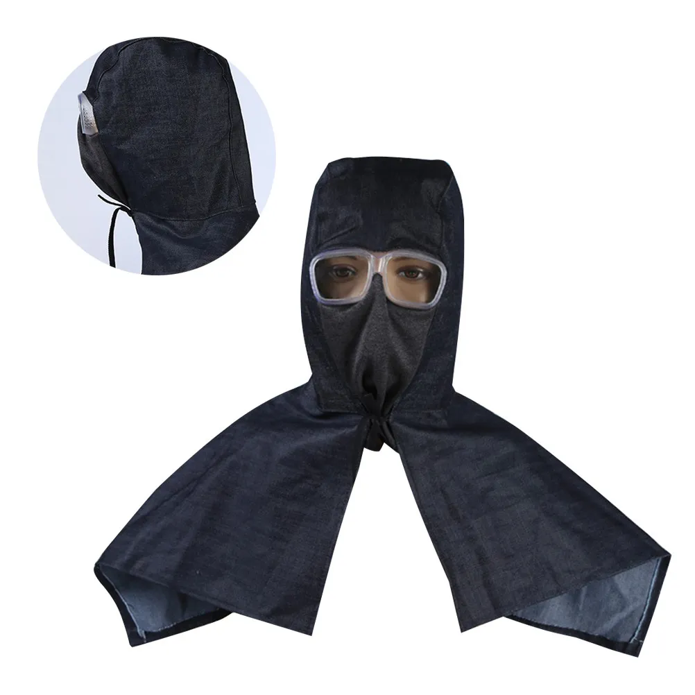 Dustproof Full Cover Shawl Cap Denim Thick Breathable Hat Black Protective Outdoor Riding Cycling Gardening Work