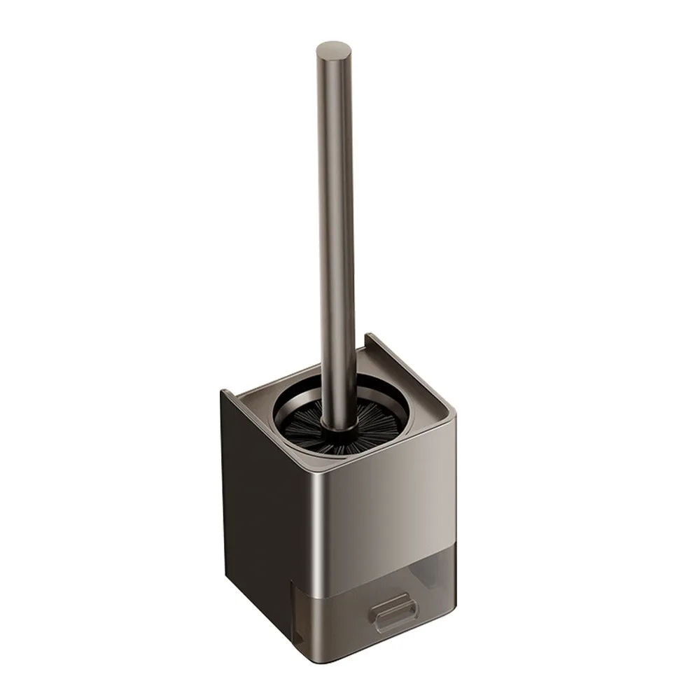 

Aluminum Toilet Brush Holder No Drill Space Saving Wall Mounted Toilet Brush Hole Free Wall Mounted Vertical Toilet Brush