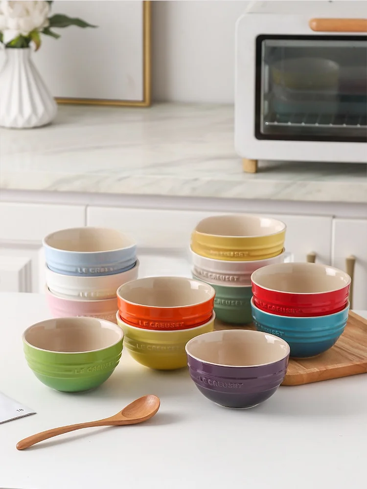 

Le Creuset Cool Color Enamel Bowl Porcelain Rice Bowl Soup Face Rainbow Bowl French Sle Everyday Use Microwave Oven Se