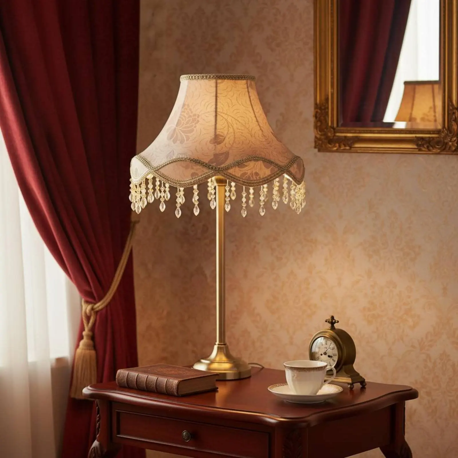 European Regal Design Lamp Shade Artisanal Look Vintage Design Lamp Cover Tassel Lampshade Floral Pattern for Hotel