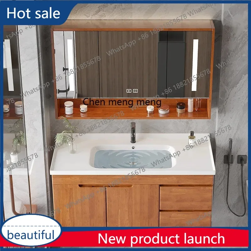 A17 Combination solid wood bathroom hand wash basin wash table ceramic integrated basin basin cabinet