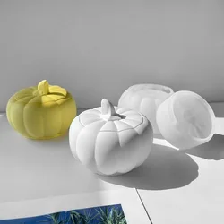 DIY Expoxy Resin Pumpkin Storage Box Mold With Lid Pumpkin Candlestick Plaster Halloween Ornaments Silicone Mold