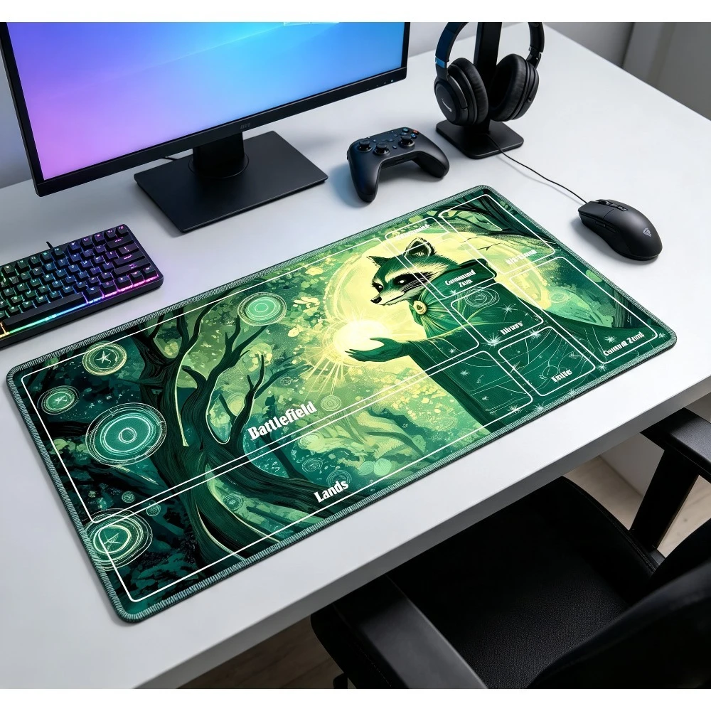Forest Wizard Pattern Play Mat Durable Office Deskpad Parties Gathering Card Game Mat Non-slip Keyboard PC Game MousePad Cardmat