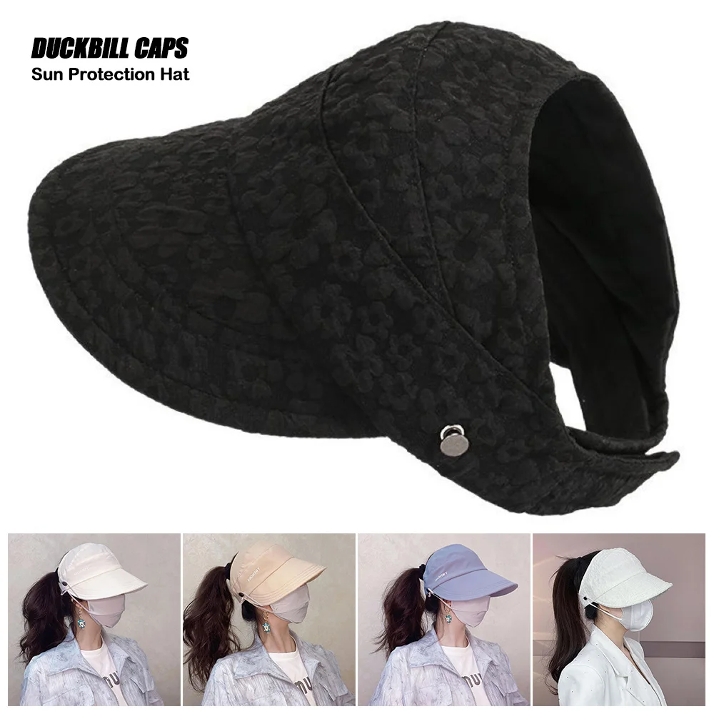 New UV Protection Duckbill Caps Embossed Large Brim Sun Protection Hat Open Top Breathable Sunshade Hat Cycling