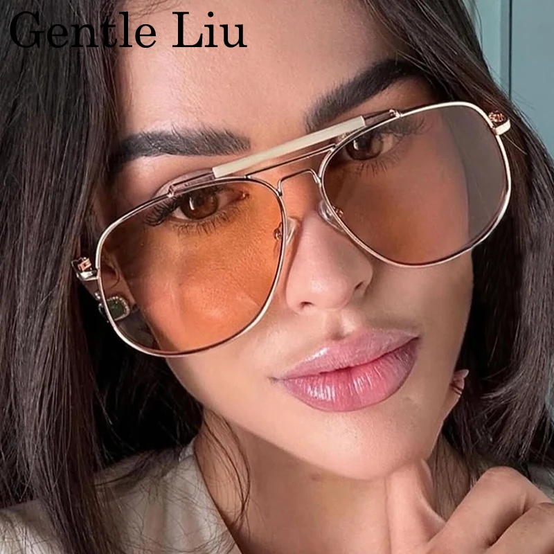 Oversized Square Pilot Sunglasses Women Big 2025 Luxury Brand Shiled Metal Frame Sun Glasses For Lady Double Beam Outdoor Shades