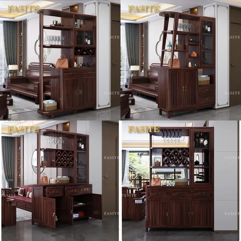 For New Chinese Style Ebony Solid Wood Hall Cabinet Wine Storage Shoe Rack Living Room Entrance Partition Screen Small