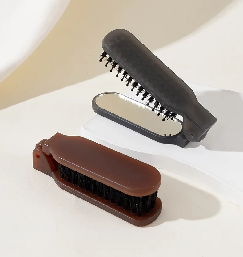 1/2 Piece Random Color Pack, Boar Bristle Comb, Folding Comb, Portable Travel Hair Comb, Girls' Makeup Styling Mirror Comb, All-In-One Small Comb