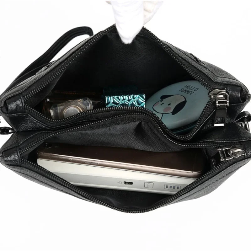 Bolso de mano de cuero estampado de moda negro de PU para mujer, bolsos casuales para mujer, bolso de mensajero