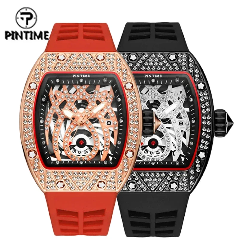 

PINTIME Luxury Watches for Men Fashion Silicone Strap Military Waterproof Sport Chronograph Quartz WristWatch Clock With Date