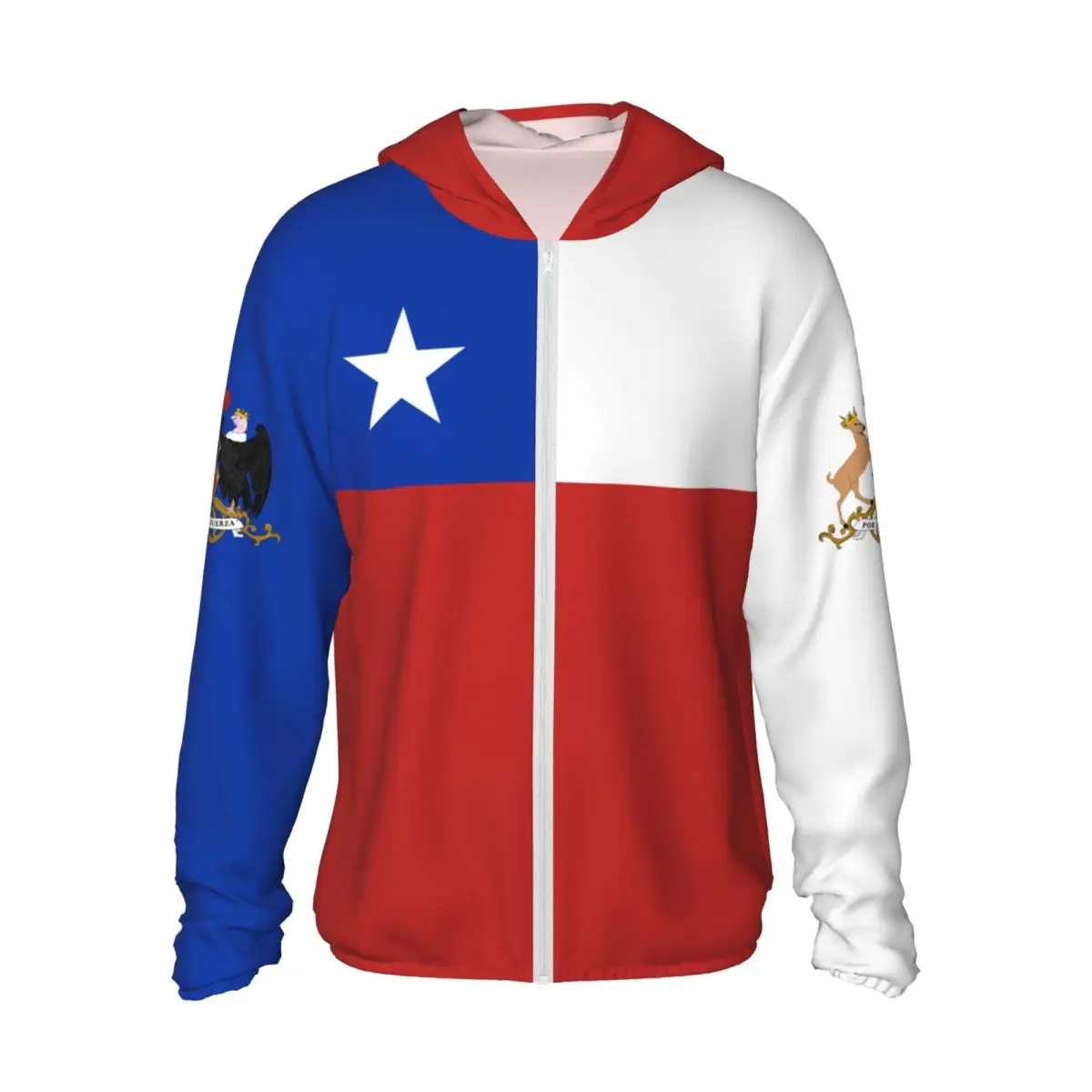 2026 Summer Chile Flag Polyester Sunscreen Sun Protection Fishing Running Clothes Quick Dry Performance With Zipper Hoodie