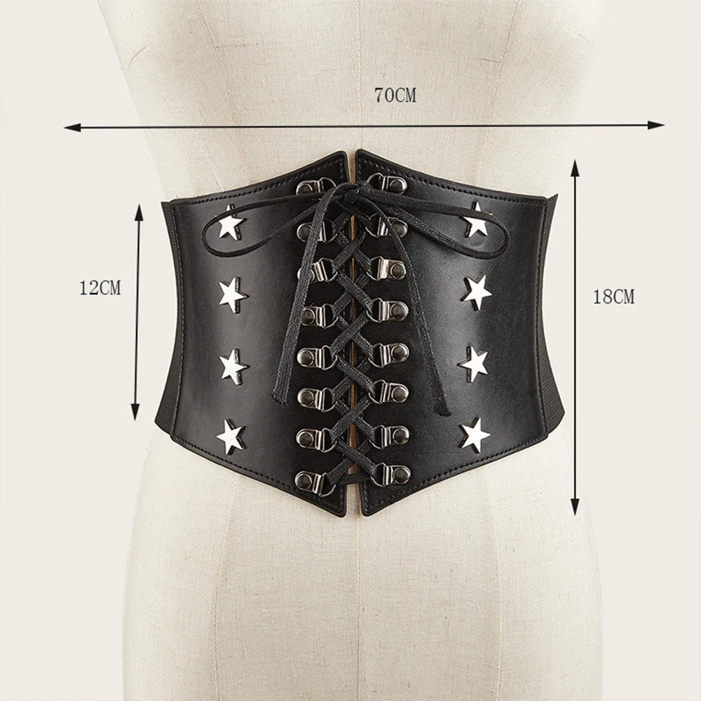 حزام خصر عريض عتيق من الجلد برشام نجوم للنساء ، حزام خصر عتيق ، مشد تنحيف ، جينز القرون الوسطى ، زخرفة فستان ، موضة