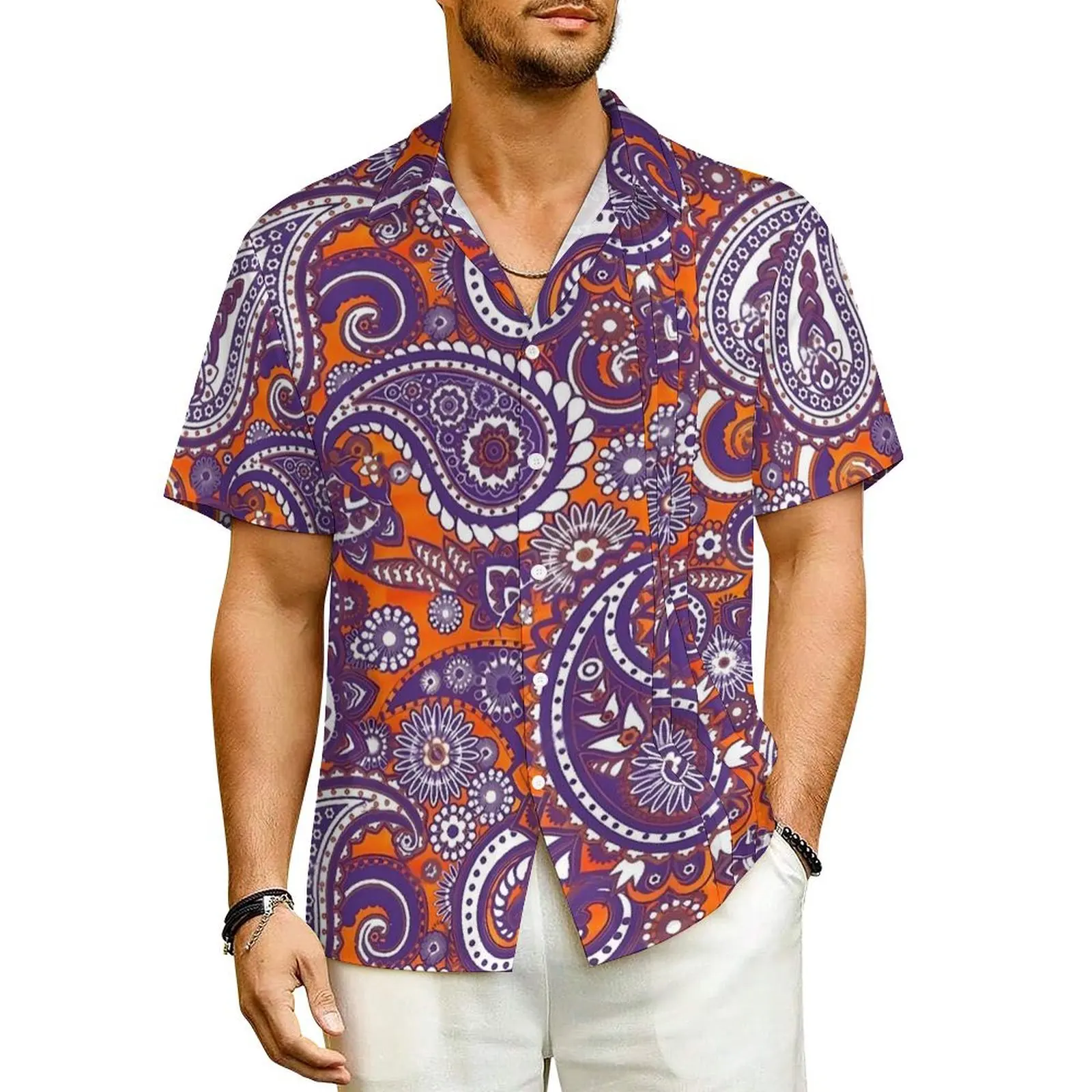 

Paisley Print Vacation Shirt Vintage Floral Hawaiian Casual Shirts Men Trendy Blouses Short Sleeve Breathable Graphic Clothes