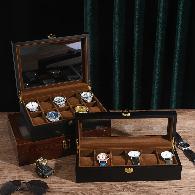 

Wood Watch Box 6/10/12 Grids Watches Display Case Jewelry Holder Storage Organizer for Watch Holding