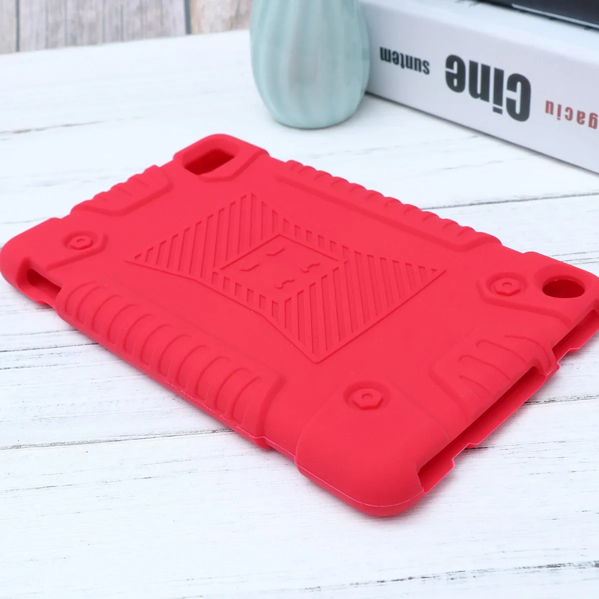 

Red Silicone Shockproof Stand Case for E-Book Tablet Hybrid Hard Rubber Design Full Body Protection Easy Access to Ports Buttons