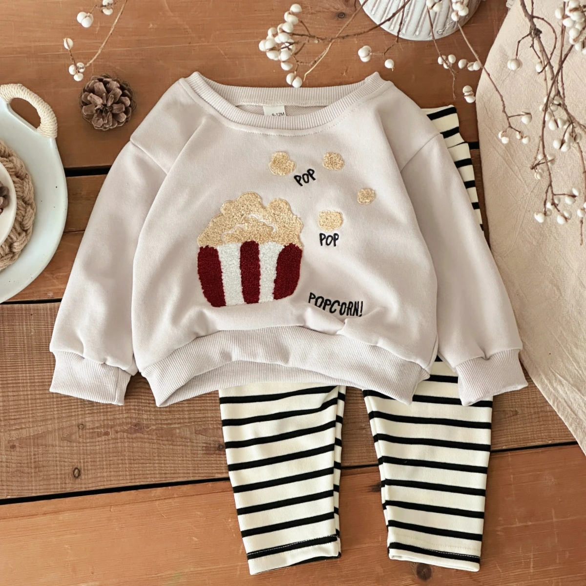 

Baby Girl Clothes 2Pcs/Sets Newborn Boy Clothing Cartoon Popcorn Embroidered Top+Pants Spring Autumn Knitte Pullove Newborn Item