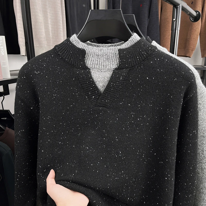 

New Pullover V-neck Knitted Sweater for Men, Cool and Lazy Style, Casual Loose Sweater, Trendy Brand