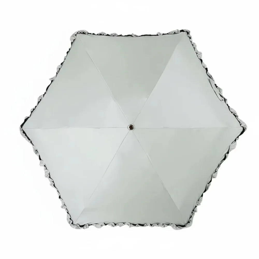 Ultra Light Portable Five Fold Lace Umbrella 6-Rib Windproof Sunshade Umbrella Golden Curved Handle UV protection Parasol