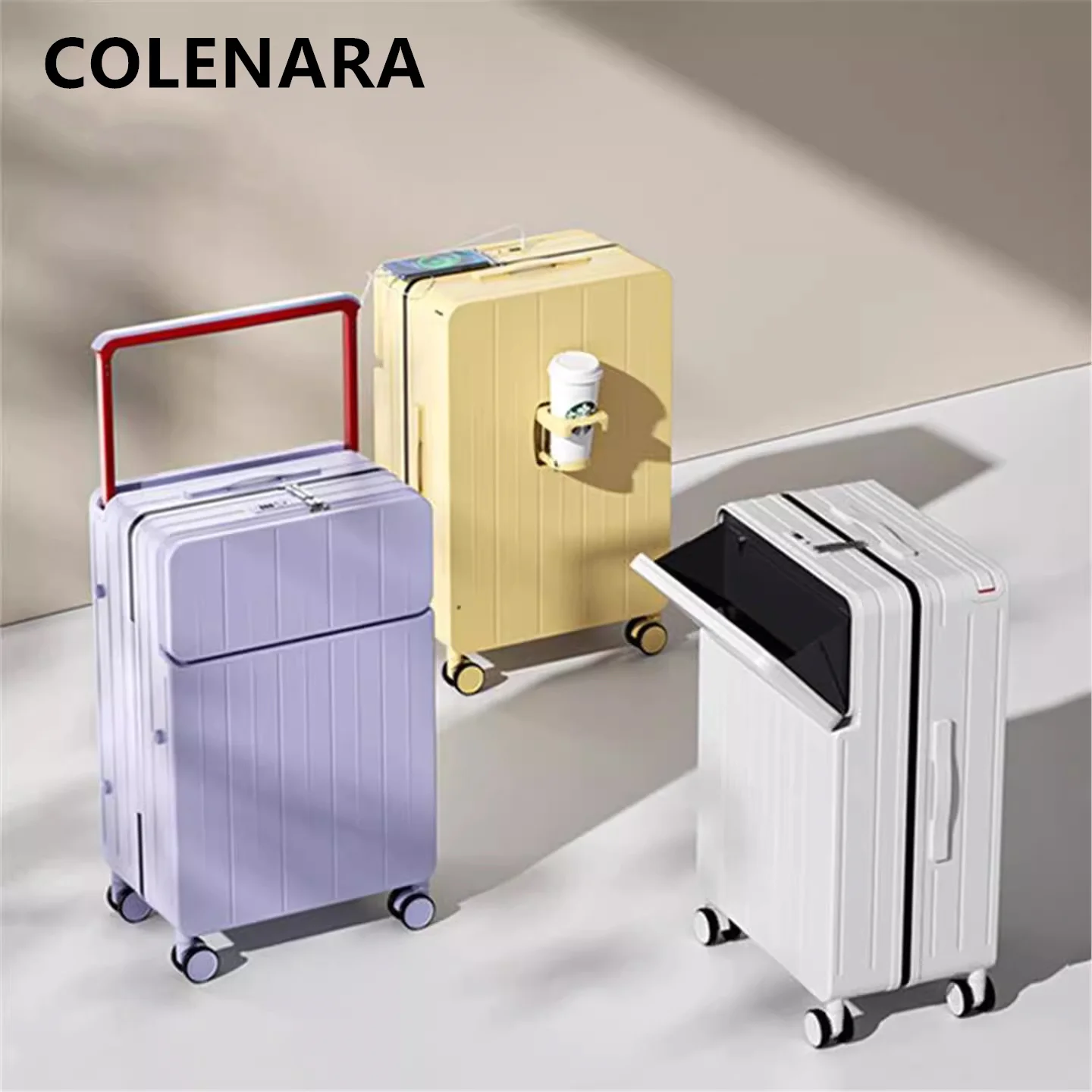 

COLENARA USB Charging Suitcase Front Opening Boarding Box Multifunctional Trolley Case 20"22"24"26 Inch Carry-on Travel Luggage