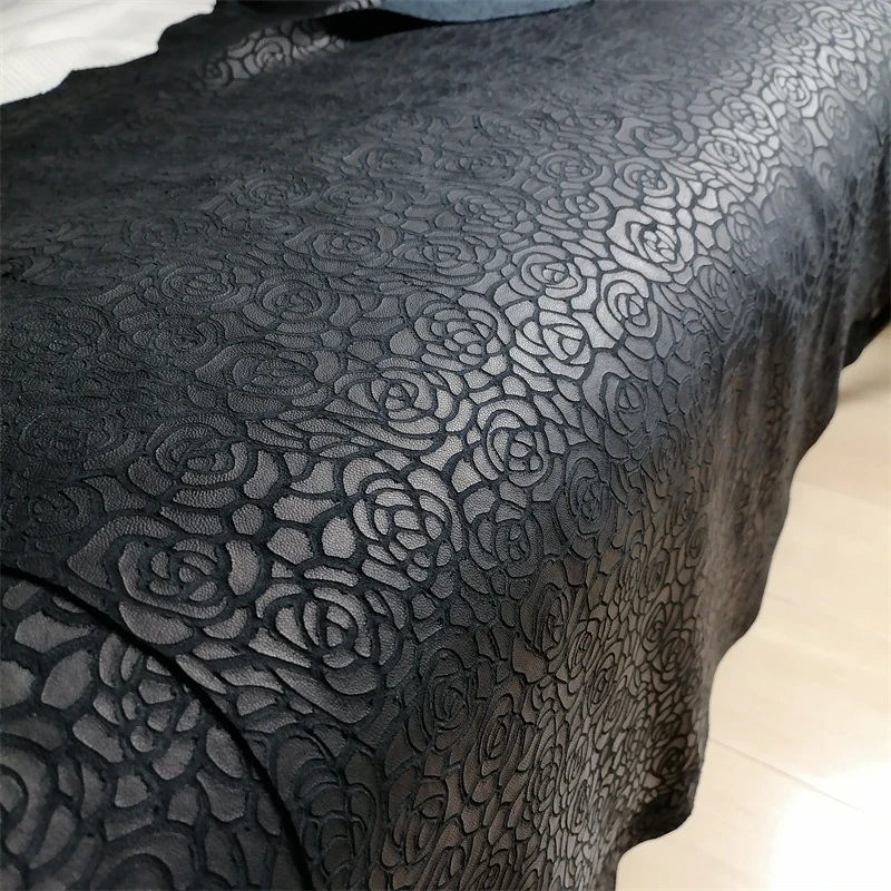 0.7 mm Black Carved Sheepskin. Top-grain Leather. Genuine Leather Material. Handmade For DIY Clothing Repair. Whole Sheepskin