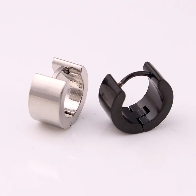 Hot Sale Fashion Cool Men Women Punk Small Hoop Earrings Color Gold Black Titanium Steel Wide 6mm Hoop Huggie Earrings Jewelry