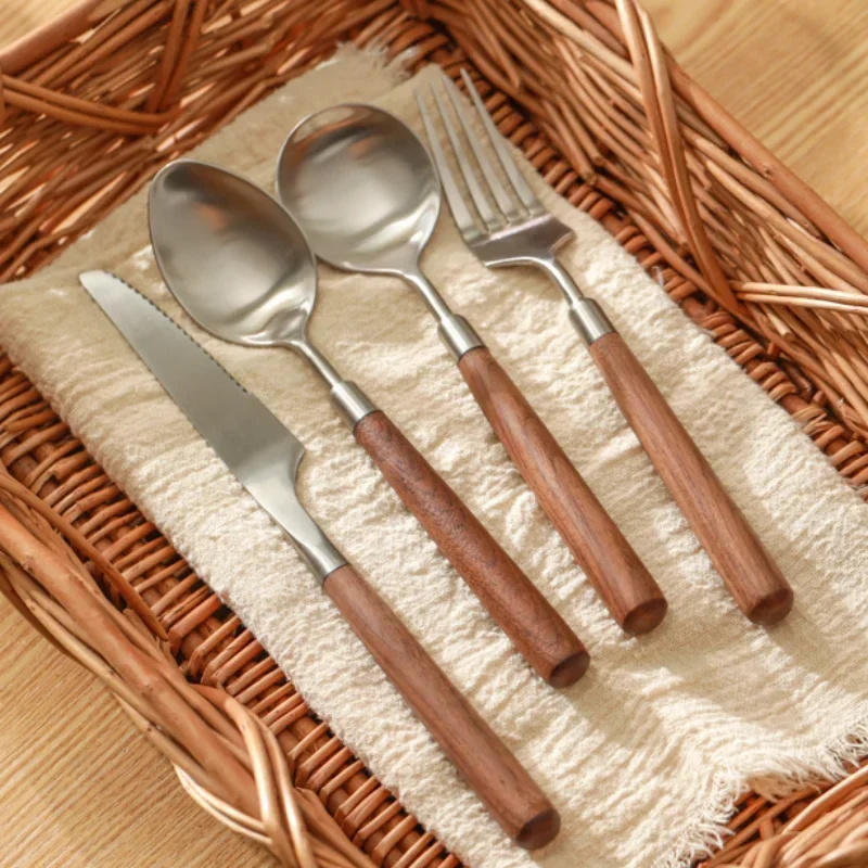 Popular Eco-Friendly Real Wood Handle Stainless Steel Cutlery Elegant Dinnerware Tableware Excellent Performance For Home