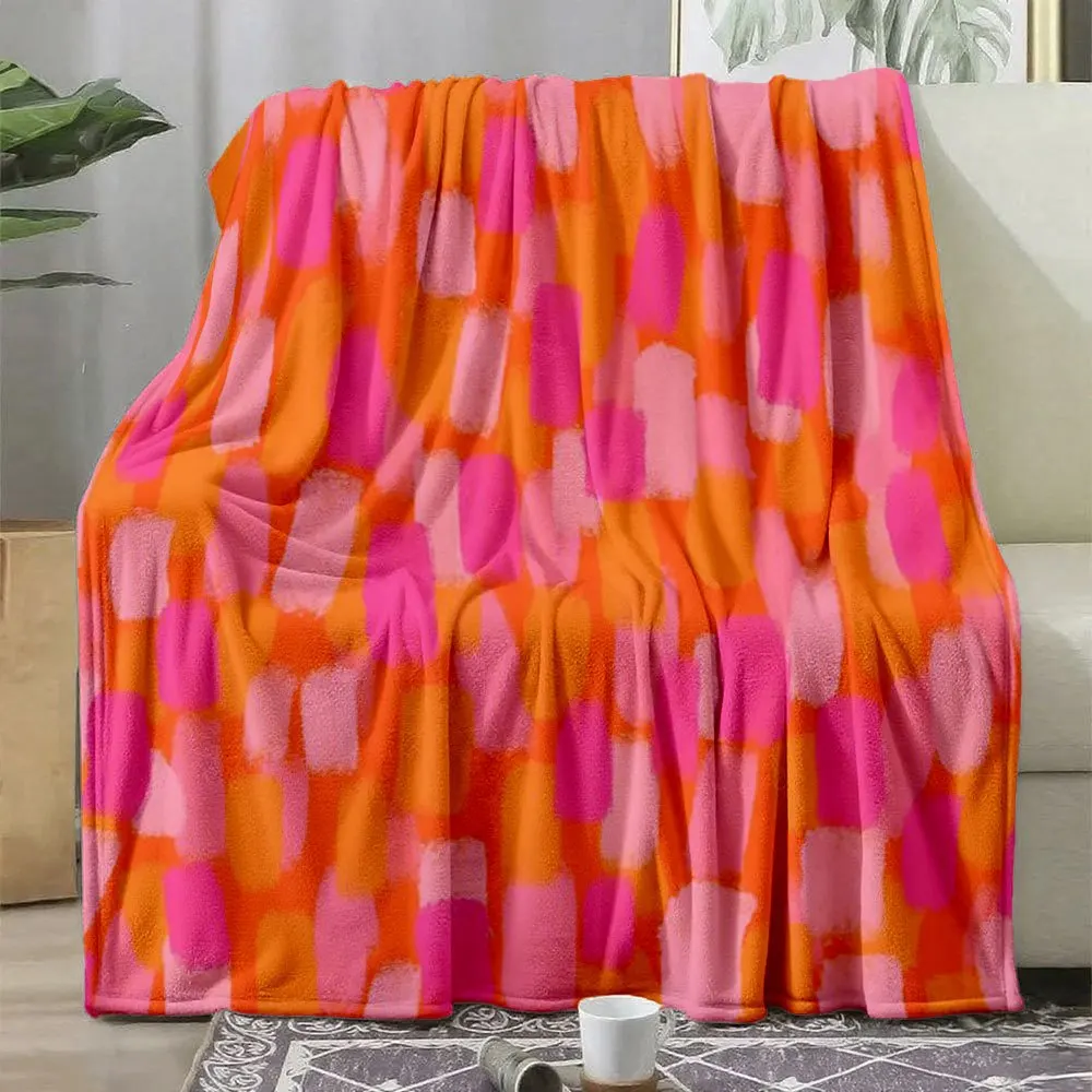 Vibrant Pink Orange Brush Stroke Rectangle Print Flannel Blanket Soft Throw For Sofa Bedroom Indoor Daily Home Warm Gift