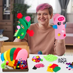 6Pcs Hand Puppet Making Kit for Kids Art Craft Felt Toys Make Your Own Sock Puppet Pompoms Wiggle Googly Eyes DIY Material Kits