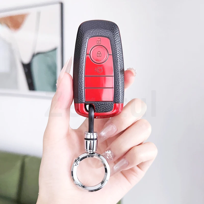 Shell For Ford EcoSport Edge S-MAX Ranger Lincoln Mondeo Fusion Mustang Explorer F150 F250 F350 Leather TPU Car Key Case Cover