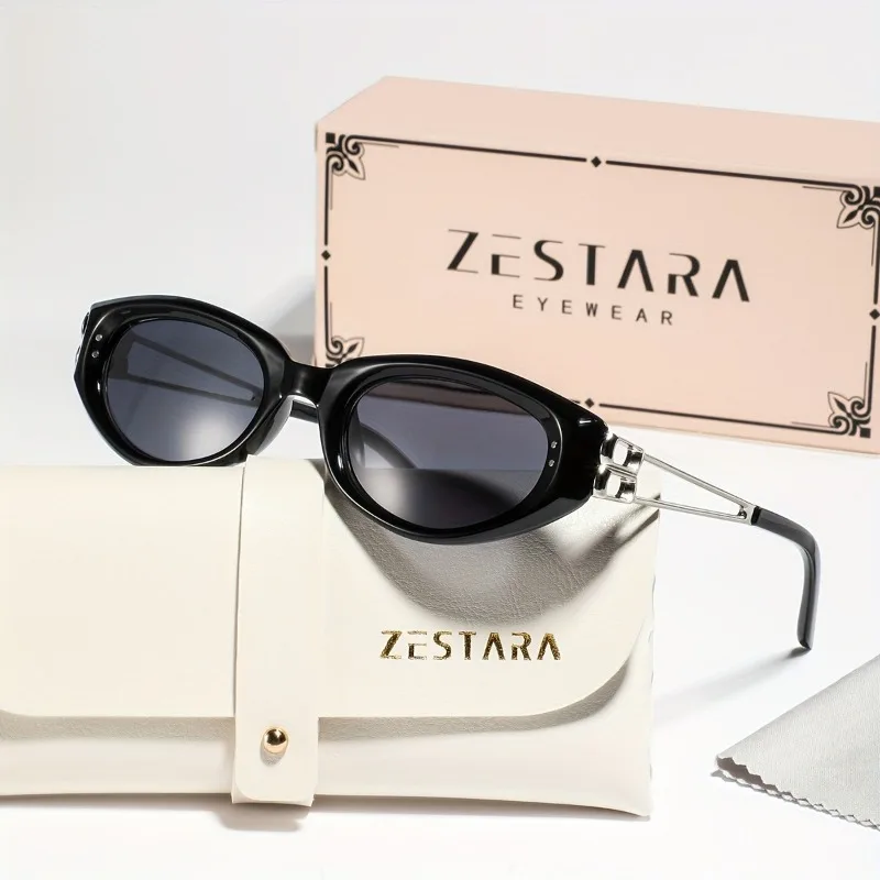 1 Stück Modische Kleine Cat-Eye-Sonnenbrille für Damen, Einzigartiger Metall-B-förmiger Akzent, HD-Sicht Anti-Blendschutz