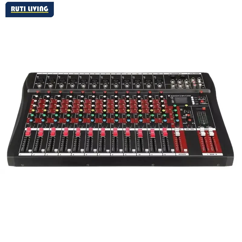 RUTI Professional Audio Mixer 12 Channel Studio Audio Console USB MP3 Input 48v Phantom Power DJ Console