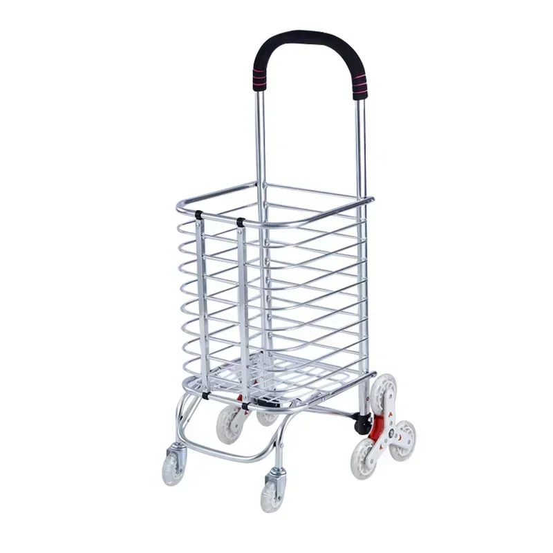 Three-wheel Shopping Cart Compact Folding Portable Cart Saves Space Lightweight Easy to Move Aluminium Alloy Cart For Household