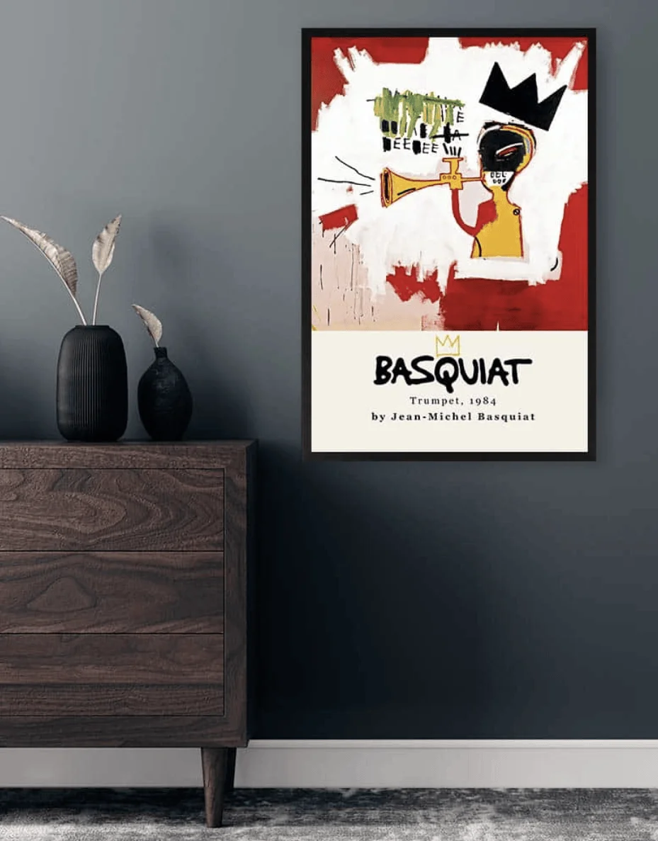 Basquiat Trumpet Wall Art Canvas Prints, Abstract Graffiti Posters, Vintage Street Decor for Living Room Bedroom Office Decor