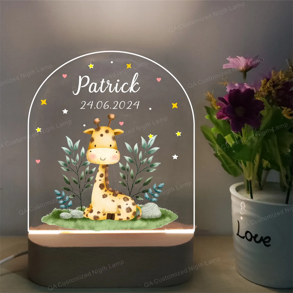 

Personalized Acrylic Night Light Newborn Baby Gift Birthday Night Lamp Animal Giraffe Shape Bedside Lamp Christmas Present