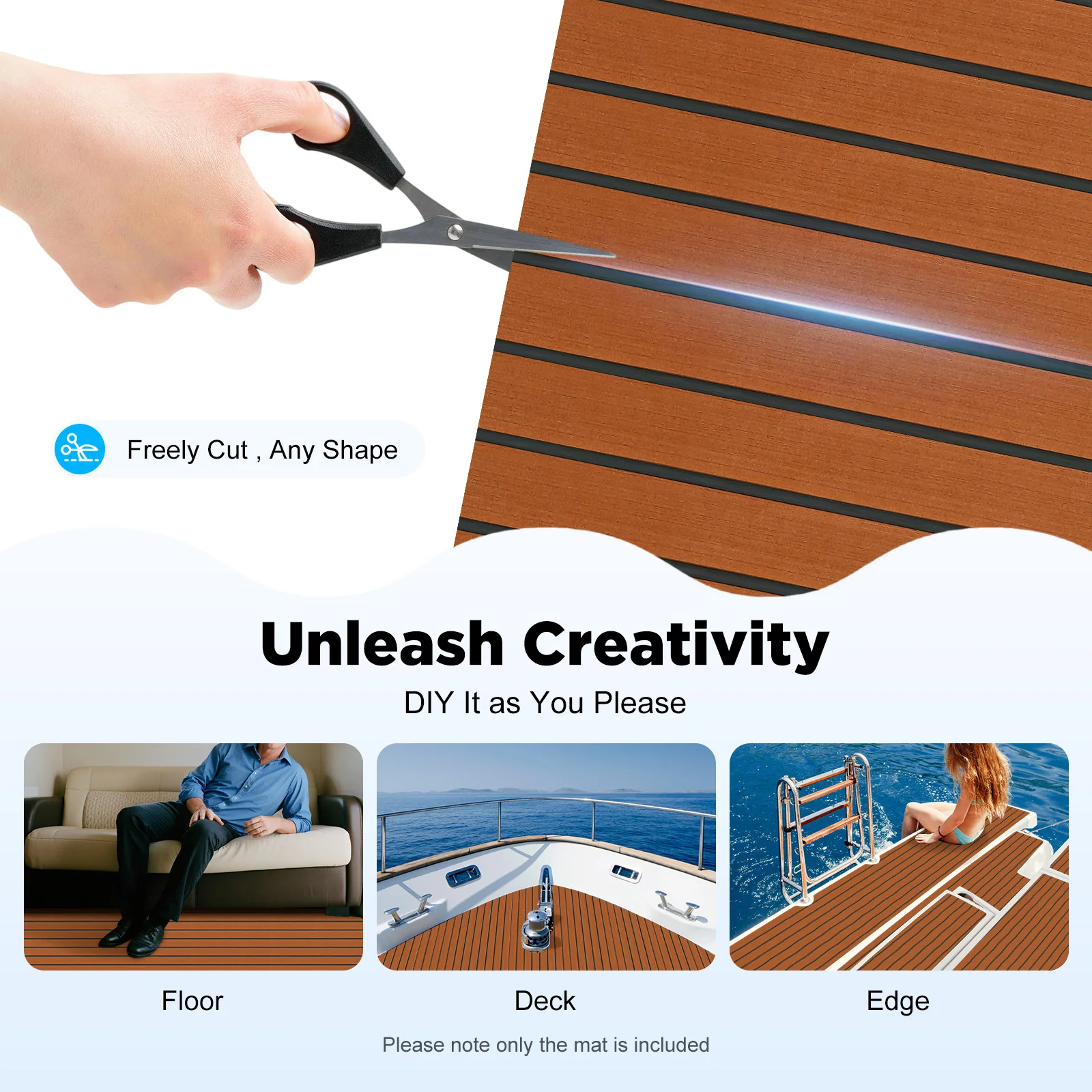 EVA 폼 데킹 시트, 240x60cm 미끄럼 방지 보트 바닥재, 셀프 접착식 해양 매트 RV 요트 카약 수영장 데크용, 인조 티크 데크 매트