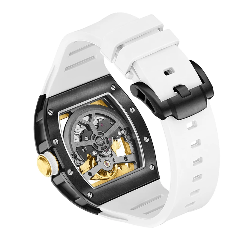 تصميم فاخر ساعة ميكانيكية أوتوماتيكية مقاومة للماء مضيئة التنين الهاتفي شعار مخصص الأعمال ساعة اليد عادية ألياف الكربون