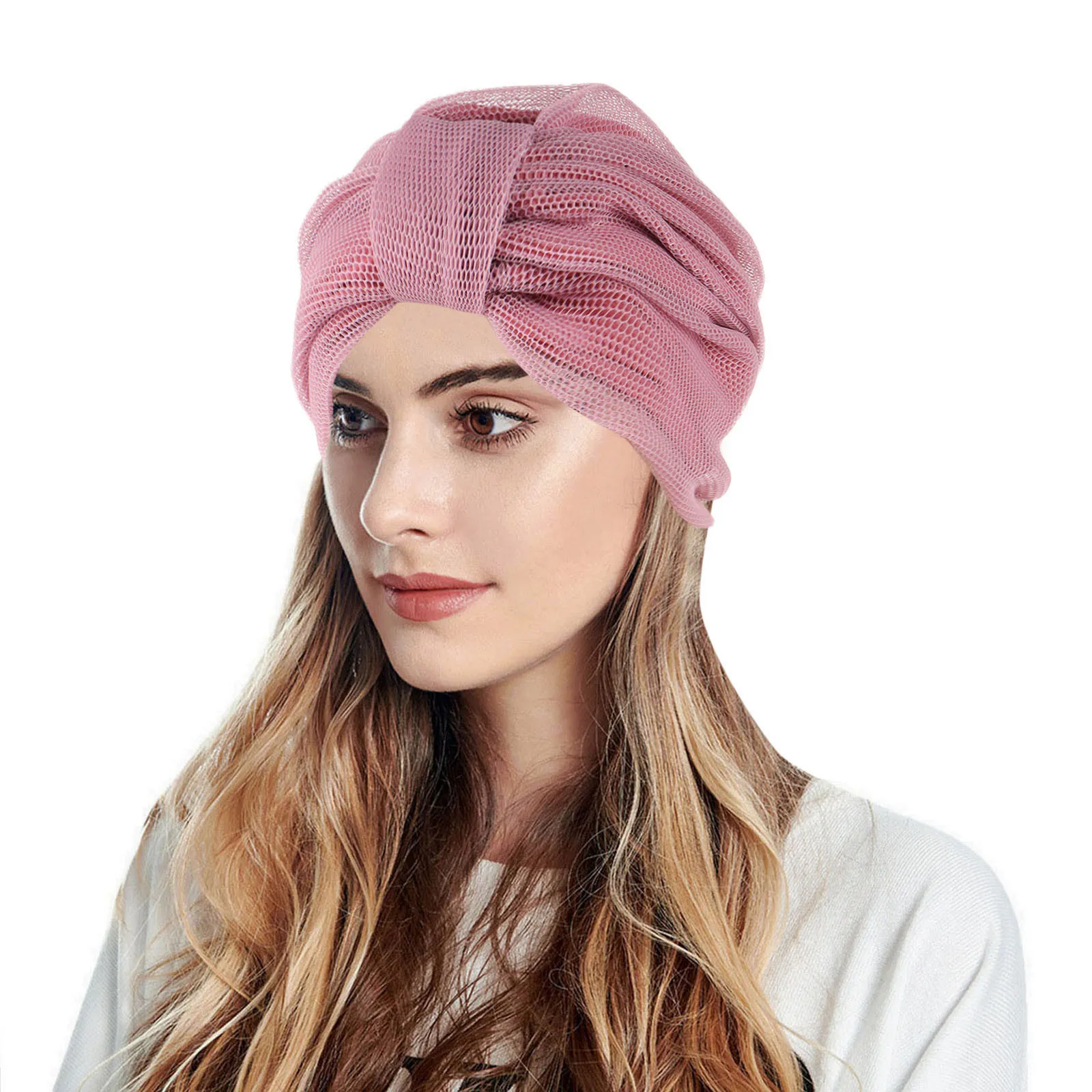 Chapeau de tête plissé avec nœud pour femmes, turban musulman, casquette enveloppante, vêtements de sauna, mode