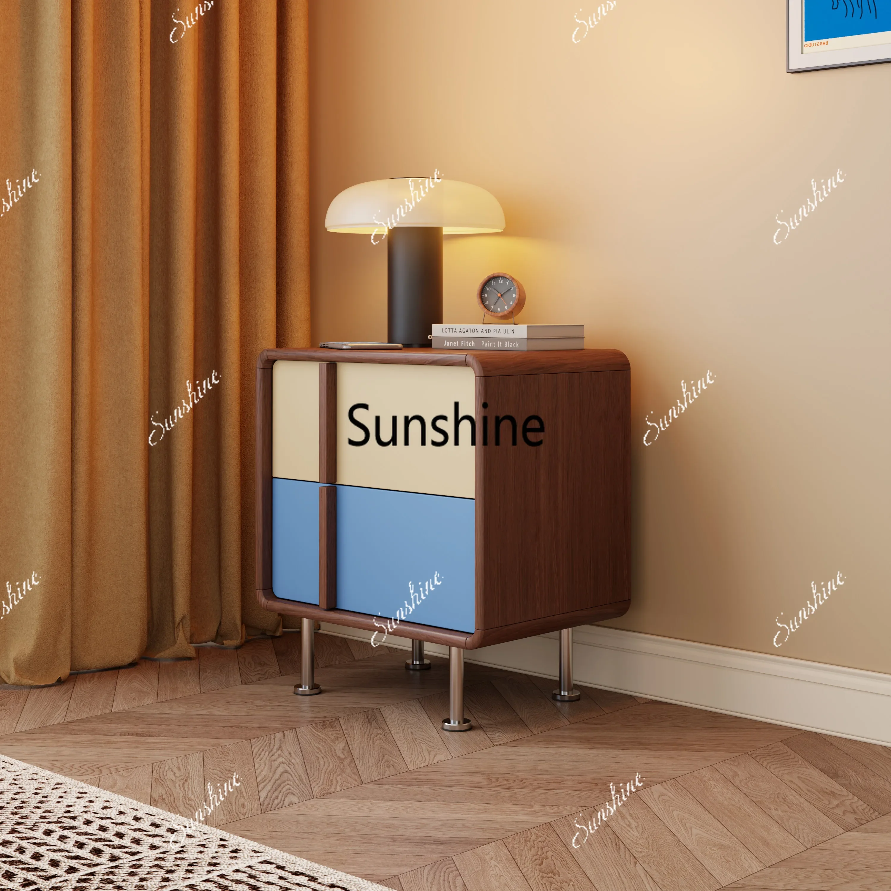 Exquisite and simple bedside table color matching Bauhaus stainless steel storage side cabinetTJ