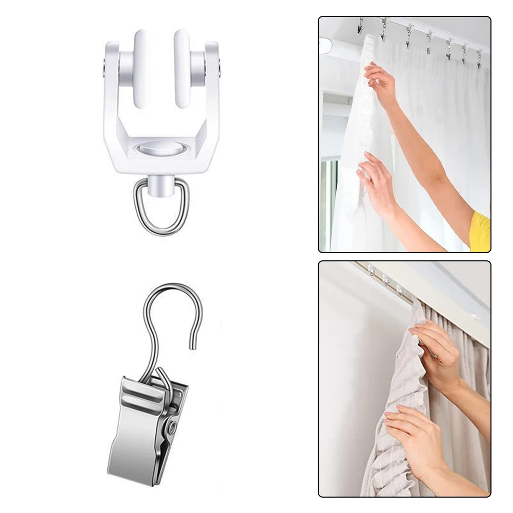 Curtain Pulleys Set Stainless Steel Curtain Clips With Hook Window Curtain Hook Clips Home Curtain Decor Accessories