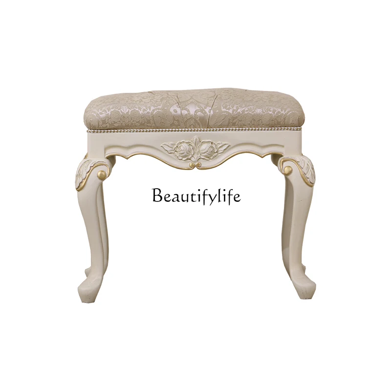 

European solid wood dressing stool retro American makeup stool carved bedroom