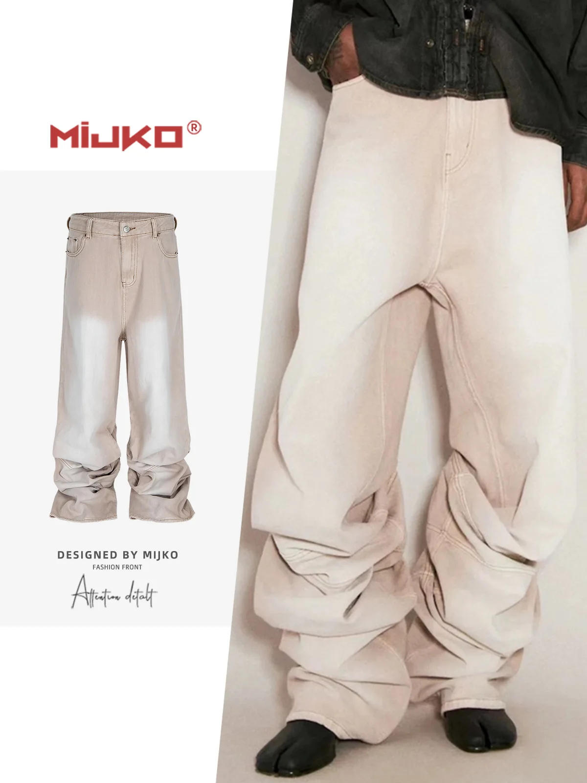 MIJKO Wide Leg Dirty Draped Painted Cargo Pants for Men Women Washed Baggy Jeans Loose Casual Denim Trousers ZJ036