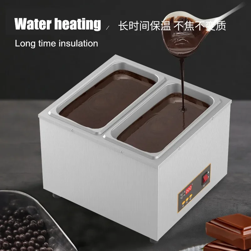 Máquina fundidora de Chocolate de acero inoxidable de gran volumen, calentador de Chocolate, calentador de perlas negras con 2 tanques Bain Marie