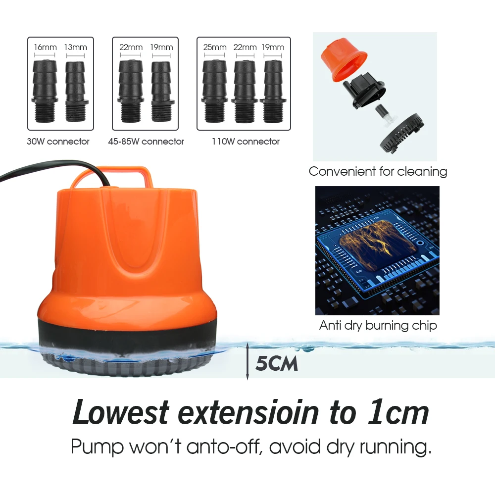 Bomba de agua de succión inferior para pecera de jardín, pequeña y multifuncional, 30/45/60/85/110 W, 220V